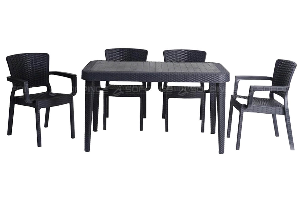 salon de jardin 4 places avec accoudoirs ; couleur noir